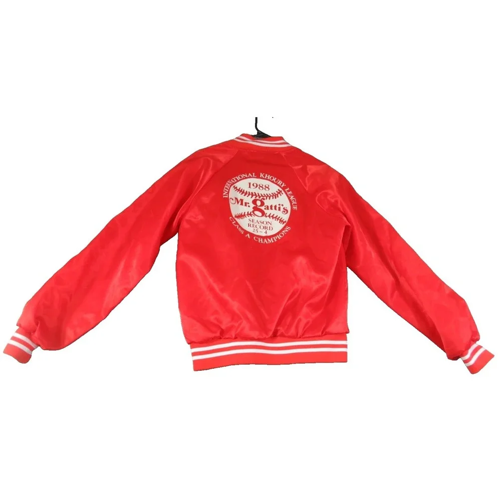 VTG Hartwell 80s Mr Gatti's Pizza Baseball Satin Jacket Casual USA Men Small Red